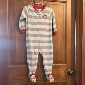 Carter's Gray and Red Striped Fleece Footed Onesie